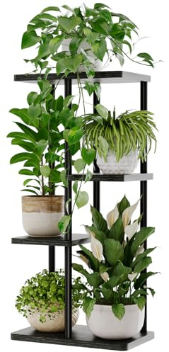 Bamworld Corner Plant Stand Indoor, 4 Tier Metal Plant Shelf for Multiple Plants, Tiered Flower Pot Stands for Patio Garden Balcony Living Room Bedroom, Black
