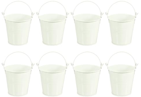 PATIKIL 3x3 Small Metal Buckets with Handle, 8 Pcs Mini Galvanized Bucket Colorful Easter Buckets for Crafts Party Favors Decoration, Beige