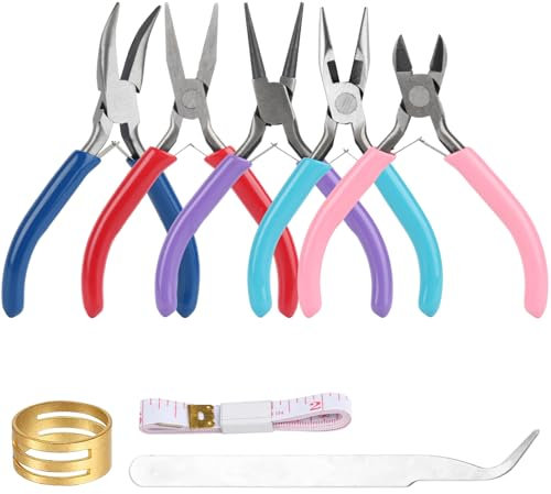 Xiaomoyu 5 Pcs Jewellery Pliers Set, Jewellery Making Tools, Diagonal Round Nose Needle Nose Pliers for Crafting, with Tweezers Ring Ruler
