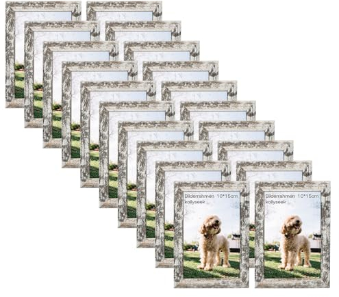 kollyseek 20er Set Bilderrahmen 10 x 15 cm aus MDF, Weiss Fotorahmen Acrylglas Portraitrahmen,Wohnzimmer zum Stellen und Hängen- Wand- oder Tischaufsteller