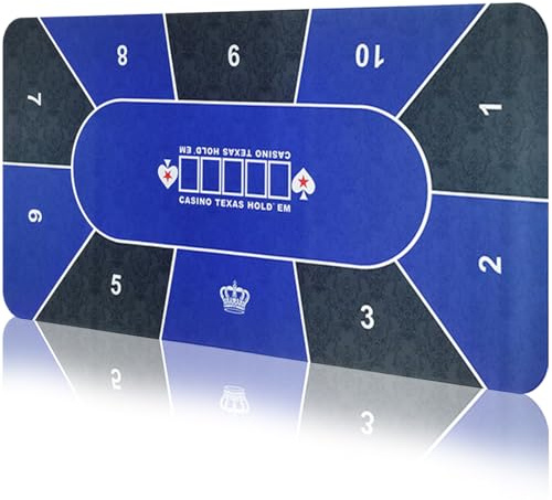 Amrocky professionell pokermatta 120 x 60 cm, 8 spelare bärbar gummi Texas Hold'em poker bordsskiva layout med bärväska för att spela kort, pokerspel, Blackjack, Casino