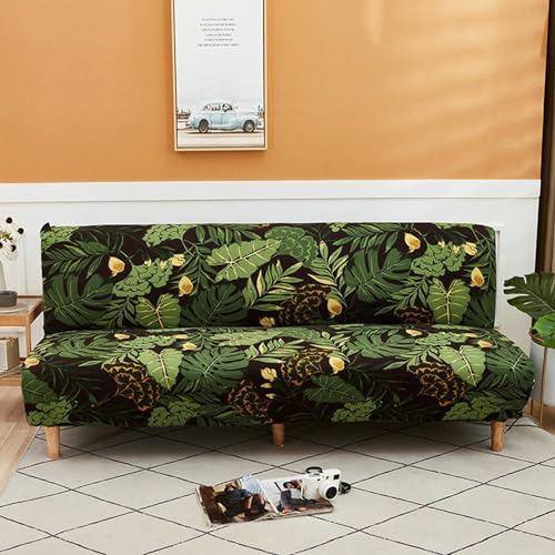 Bishilin Sofabezug ohne Armlehnen 3 Sitzer, Überzug Sofa Ecksofa Schwarz 190-210CM Bedruckt mit Grün Blätter Muster Couchbezug Eckcouch Stretch Universal