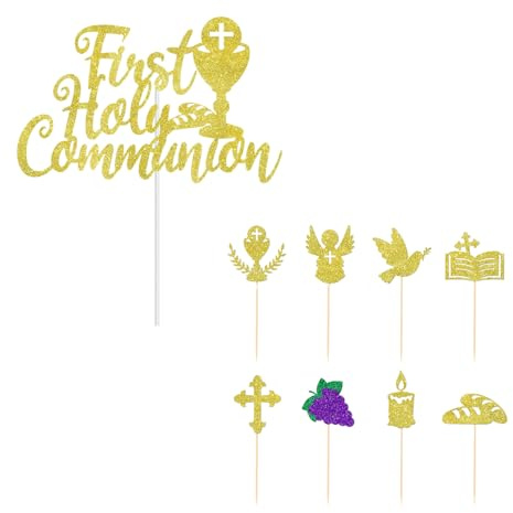 9 Pcs First Holy Communion Cake Topper Communion Decorations Christening Confirmation Cupcake Toppers Table Personalised Bless Gifts Cross Uk Communiontion Edsg Baptism Party for Girls Boys Christian