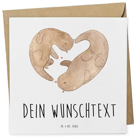 Mr. & Mrs. Panda Personalisierte Deluxe Karte Otter Herz - Geschenke, Hochzeitstag, Geburtstagskarte, Liebe, Glückwunschkarte, Grußkarte Selbst Gestalten, Hochzeitskarte