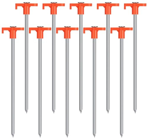 10er Heringe Erdnägel Stabil, Zeltheringe Sturmsicher, Zeltheringe Stahl Erdnägel, Hering Camping, Hering Zelt Stabil, Stark Zelt Heringe für Harte Böden Wald,Wiesen Gras, Sandboden Orange