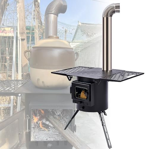 Poêle à bois Poêle à bois d'intérieur et d'extérieur - Poêle de camping portable avec conduits de cheminée, fenêtre avant, supports latéraux - Mini poêle à bois de 62 cm de haut pour tente extérieure,