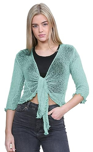 Hamishkane® Cardigan pour femme, double maille fine Bali à nouer pour femme – Cardigan court extensible parfait à superposer sur des robes et hauts d'été, aqua, Taille unique