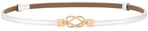 VONMELLI Cintura in Pelle PU Regolabile per Donna - Elegante Cintura Sottile per Abiti, Vita Alta, Gioiello - Per Vestito, Pantaloni, Jeans - Oro, Bianco, Taglia S