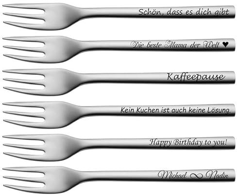 WMF Nuova Kuchengabel mit Gravur nach Wunsch Edelstahl 16 cm Kuchen Gabel (1)