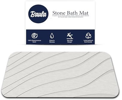 BAULA – Tappeto Bagno Assorbente in Pietra di Diatomite 60×40 cm – Tappeto Doccia Assorbente – Tappeto Diatomite Bagno Antiscivolo – Design Moderno Reversibile (2 Lati) – Stone Bath Mat