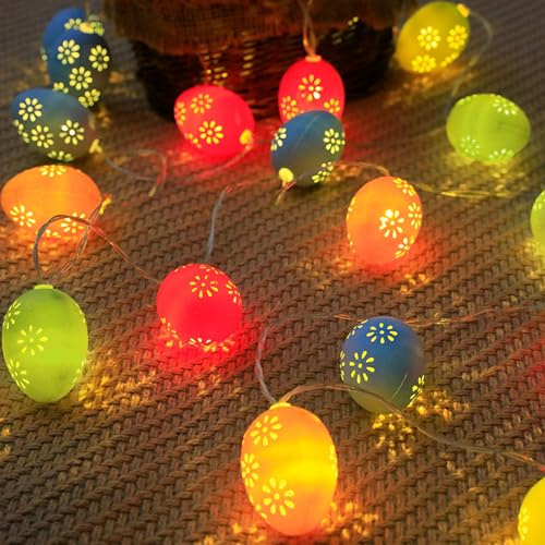 AGOTD Lichterkette Ostern, 10 LED Ostereier Lichterkette mit Timer Batteriebetrieb Osterdeko Tischdeko