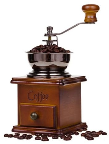 Manual Coffee Grinder, Vintage Ceramic Burr Hand Crank Coffee Grinder, Wooden Base with Drawer, Adjustable Coarseness, Easy to Clean, Vintage Design(18x9x9cm)