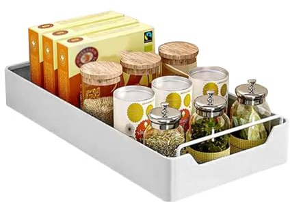 Pull Out Cabinet Organizer 1 Pack,Slide Out for Cupboard,Expandable Storage Pantry Shelf Fixed with Nano Tape for Kitchen Bathroom Base Cabinet Organization,Pantry Heavy Duty No Punch 25x43x7cm