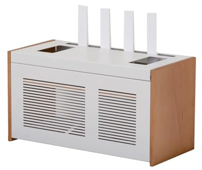 Soporte Router de Metal, Caja Router Pared Madera Doble Capa Retro Sencillo Caja Ocultar Router Wifi Router Rack para Decoración del Hogar (White)