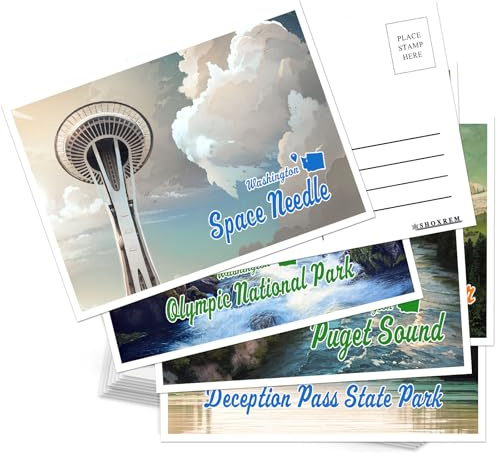 SHOXREM Washington State Postcards Set, 24 Retro Travel Landmark Posters, 4 x 6 inches, 8 Famous Attractions