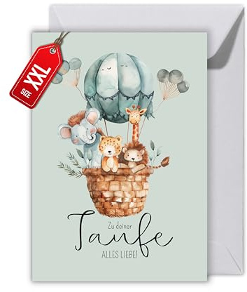 WBdesignz Niedliche Taufkarte mit Umschlag - Zur Taufe Alles Liebe - Liebevolle Glückwünsche zur Taufe Herrliche Geschenkkarte für Täufling Eltern Paten (XXL DIN A4)