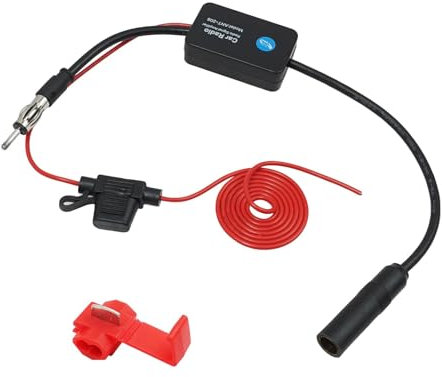 Autoradio Antennenverstärker Universell 12V Auto FM Antennenverstärker 25dB Hohe Verstärkung Geringes Rauschen mit Rote Karte und doppelseitiges Klebeband, für Auto FM Radio Antennen