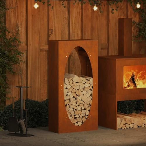 Homgoday Rastrelliera per Legna da Ardere 50x23x100 cm in Acciaio Corten, Portalegna da Interno, Portalegna da Ardere, Porta Legna per Camino, Legnaia da Interno, Impilabile Stufa Ripiano Legno