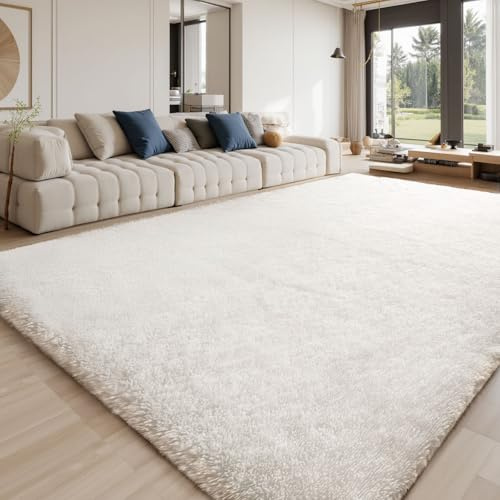 Sour Lemon Hochflor Teppich Groß, weiß Teppich Wohnzimmerteppich 275x370cm | Teppiche Schlafzimmer Flauschiger Teppich Waschbar Anti-Rutsch Extra Große Carpet Teppichen für Schlafzimmer Kinderzimmer