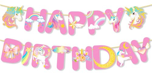 ParPix Einhorn Kindergeburtstag Girlande, Einhorn Happy Birthday Banner, Einhorn Geburtstagsdeko Girlande Mädchen, Einhorn Party Deko Geburtstagsgirlande Kinder, Einhorn Deko Geburtstagsbanner