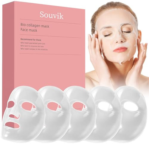 Souvik Maschera Collagene Viso Antirughe Idratante Rassodante Riduzione Pori 5 Pezzi Dissolubile e Assorbibile 3 Varianti Maschera Viso (rosa)