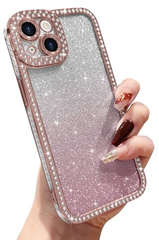 L-FADNUT Coque Compatible avec iPhone 13 Paillettes Dégradé Téléphone Coque Cristal Diamant Coque de Protection Antichoc Résistant aux Rayures TPU Souple Coque pour iPhone 13, Rose