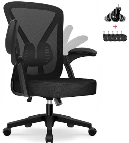 Hinonde Bürostuhl,Schreibtischstuhl mit Hochklappbare Armlehnen und Wippfunktion,360°Drehstuhl,Höhenverstellbarer Bürostuhl ergonomisch Home Office Stuhl mit Atmungsaktivem Netz,Bis zu 150kg