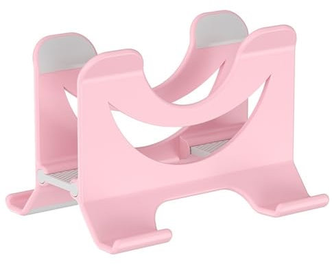 Bärbar stativ, Vertikal bärbar datorstativ for skrivbord, autolåsad bärbar datorstativ i plast med sidohylla(Pink)