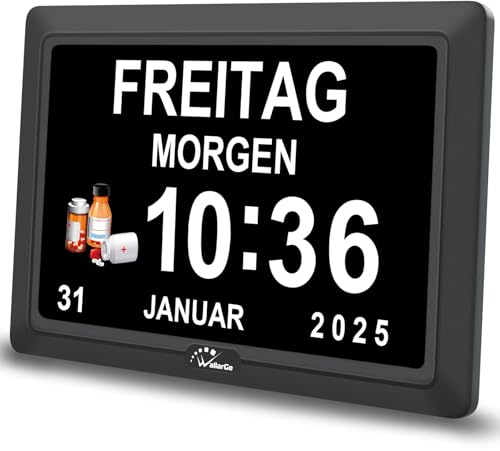 WallarGe Digitaler Demenz Uhr Großes Display für Senioren,Plug in(7 Zoll)
