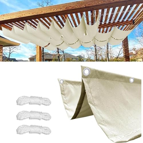 Tenda a Vela Parasole a Onda Retrattile, Vela Ombreggiante Impermeabile, Telo Ombreggiante Con Occhiellato, Tenda A Vela Per Esterno Sole Giardino, Solare Schermo UV (off white,1.2×8m(BxL))