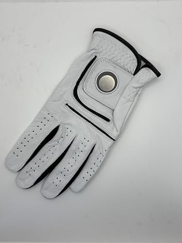 3 guanti da golf da uomo, per mancini, per destrorsi, in pelle Cabretta, con magnete per marcatore, sensazione perfetta, presa suprema, taglie S, M, M, L, L, XL (M/L)