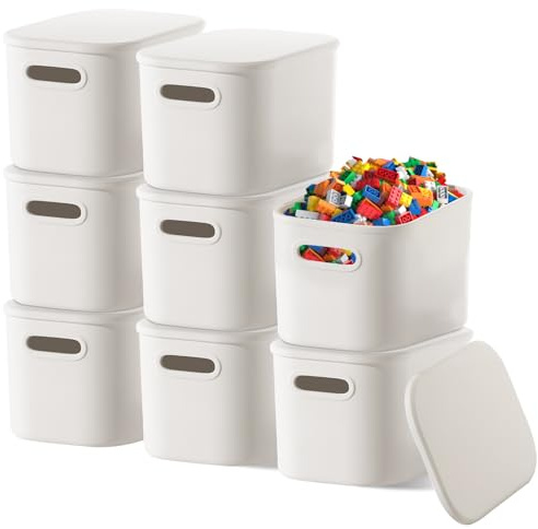 8er Set Kunststoff Weiße Aufbewahrungsbox mit Deckel, Regal Organizer Boxen