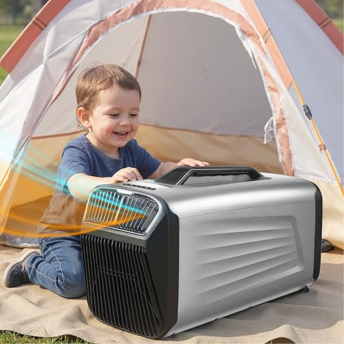 moupeaktain Climatiseur Portable, 5400BTU/5600BTU Climatisation, 4 Modes/3 Vitesses Climatiseur Mobile, Refroidissement/Chauffage 10㎡, pour Camping, Camping-Car, Tente, Petite Pièce,Silver