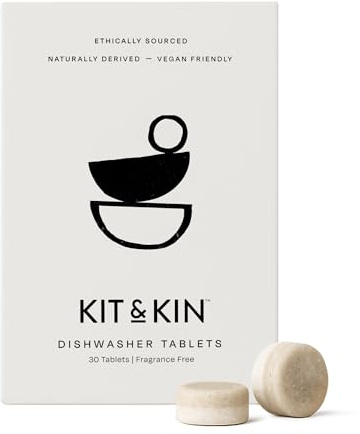 Kit & Kin Dishwasher Tablets 30 Tabs | Fragrance Free & Naturally Derived | Recyclable Plastic-free Packaging