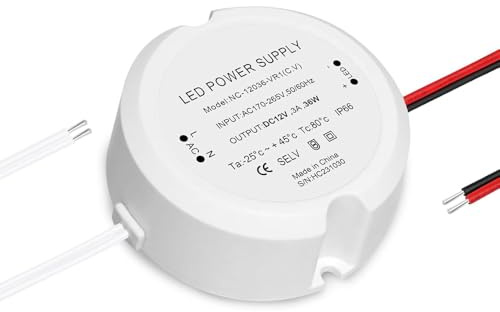 SKIKHN LED Trafo 12V 36W, IP66 Trafo 230V auf 12V, Mini Rund Netzteil 12V 3A, Rund LED Netzteil, LEDs Netzteils Treiber Transformator Driver Power Supply, für Verschiedene Lampen