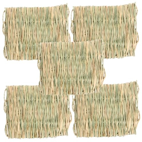 Mikikit 5piezas Estera de Hierba para Conejos Tejida Paja Natural Pequeña y Cómoda para Jaulas Pequeñas Cama para Conejos y Cobayas Mantendrá Su Mascota Cómoda en Invierno y Refrescante