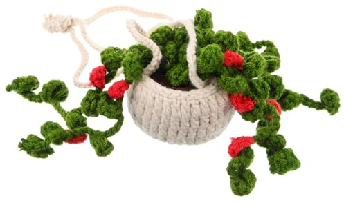 BUGUUYO Handcrafted Crochet Hanging Plant Car Ornament Wool Potted Decor for Rearview Mirror Easy to Install Decorative Car Accessory