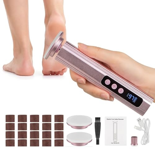 Pettidot 2 en 1 Lima Electrica Pies Durezas Inalámbrica 2600mAh con 9 Velocidades Ajustables, Maquina Quita Callos Pies 2 Placa Pulido de Vidrio Nano, Limador de Durezas Electrico, Rosa