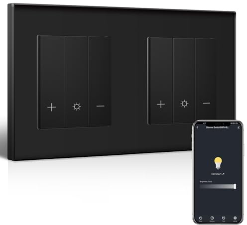 BSEEDLIFE Interruptor doble con regulador de intensidad WiFi, interruptor de atenuación inteligente con marco de cristal, compatible con Alexa y Google Home, interruptor de luz empotrado regulable
