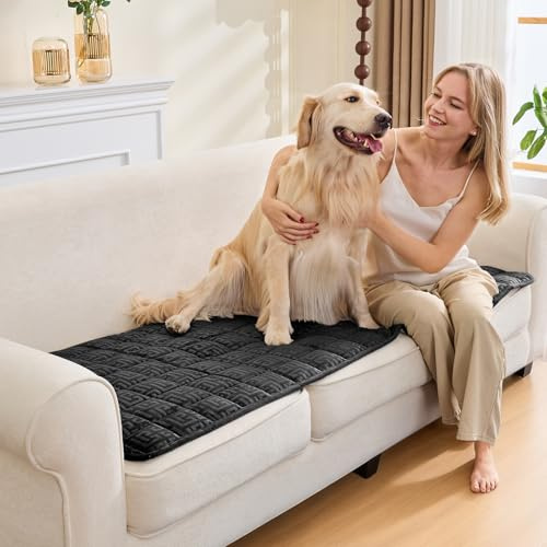 SYLC Couch Auflage Dicke Quilting Samt, Sofaschoner rutschfest Sofadecke Sofa Überzug 1 2 3 4 Sitzer Bank Bezug Für Ecksofa Wohnzimmer Wohnwagenpolster (Black,70×120cm / 1 Piece)