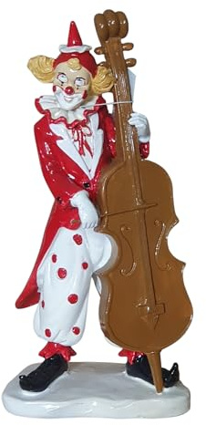 Oberle Clown-Figur mit Kontrabass, 23,5cm, Rot/Weiß, Karnevalsdekoration, Sammlerfigur, Alaaf - 30093
