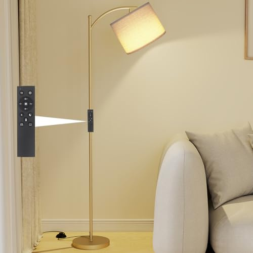 PULUOMIS Floor Lamp, Floor Lamps for Living Room, Standing Lamp with LED Bulb, Adjustable Standards Tall Lamp with Remote, Gold
