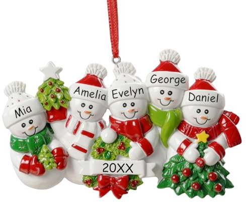 Personalisierte Weihnachtsschneemann Ornamente 2025 - Individuelle Familien Weihnachtskugeln mit Namen, Frosty Schneemann Baumschmuck Weihnachten für 2-12 Personen