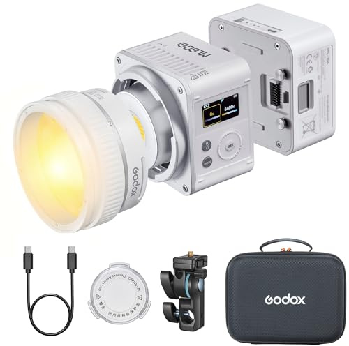 Godox ML80BI 100W LED Video Light, 2800K-6500K Bi-Color Video Lighting Kit, 29600 Lux CRI 96+/TLCI96+, APP Control, with ML-Z Zoom Lens Reflector and ML-BA 6600mAh Battery,USB-C Charging