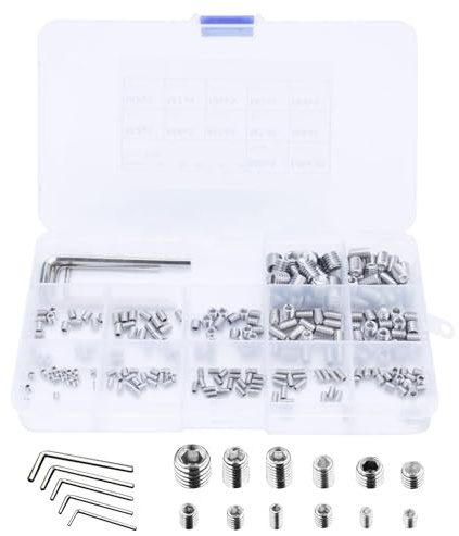 240 Pcs Grub Screws Assorted Set M3,M4,M5,M6,M8, Cone Point & Hex Head with 5 Allen Key Assorted Sizes Ideal for Door Handles, Home Repairs & Fixtures