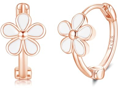 Deyanse Ohrringe Silber 925 Creolen Mädchen, 925 Sterling Silber Ohrringe | Bunte Blume Tropfen Ohrring Kreolen Klein Kinder, Hypoallergen Kinderohrring Schlafen, Geschenk für Damen Frauen, Nickelfrei
