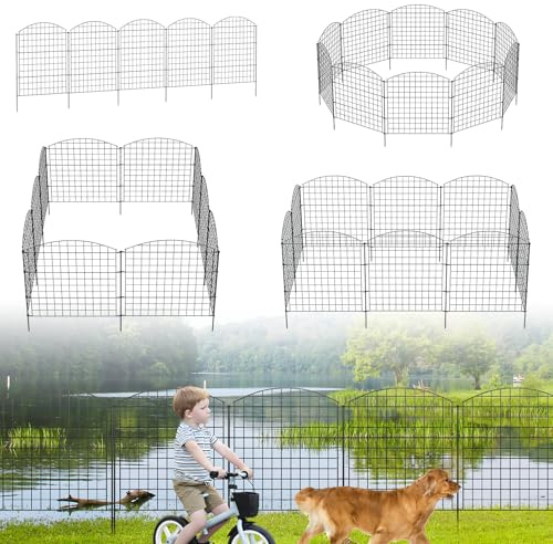 LZQ Metall Gartenzaun Teichzaun Oberbogen 10 Elemente 758cm, Steckzaun Freigehege Zaun für Hunde, Kaninchen, Teich, Blumengarten, Outdoor Schutzzaun, Gitterzaun Zaun zum stecken für Garten, Schwarz