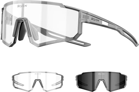 SCVCN Selbsttönende Fahrradsonnenbrille für Damen und Herren, leichte Fahrradbrille mit Wraparound-Design und verstellbaren Nasenpads, UV400 Sportbrille für Rennrad, MTB, Gravel und Pendeln
