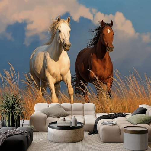 Papel Pintado Panorámico Animal Caballo 400x280 cm Fotomurales No Tejido, Murales Decoración Póster Pared Personalizado 3D Para Salón Dormitorio