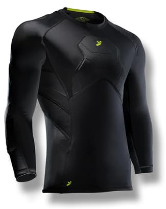 Storelli BodyShield Goalkeeper 3/4 Undershirt | Lightweight Compression Soccer Shirt | Chest Protector | Elbow and Shoulder Padding | Black | Extra Large
